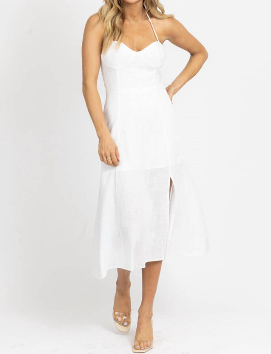 BUSTIER HALTER LINEN MIDI DRESS