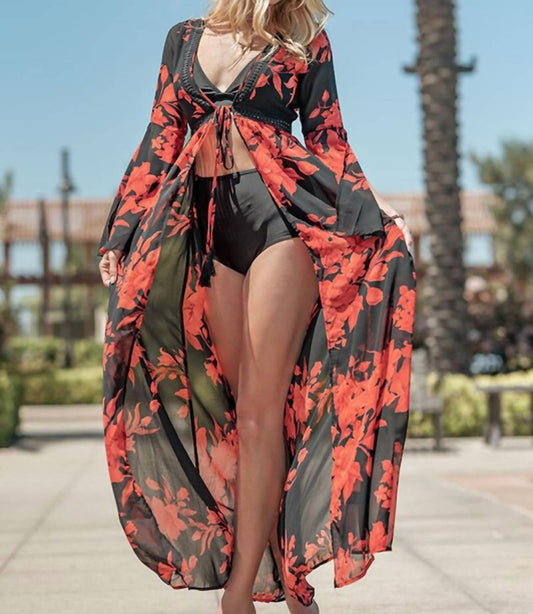 Trend:Notes - Floral Print Maxi Coverup Cardigan