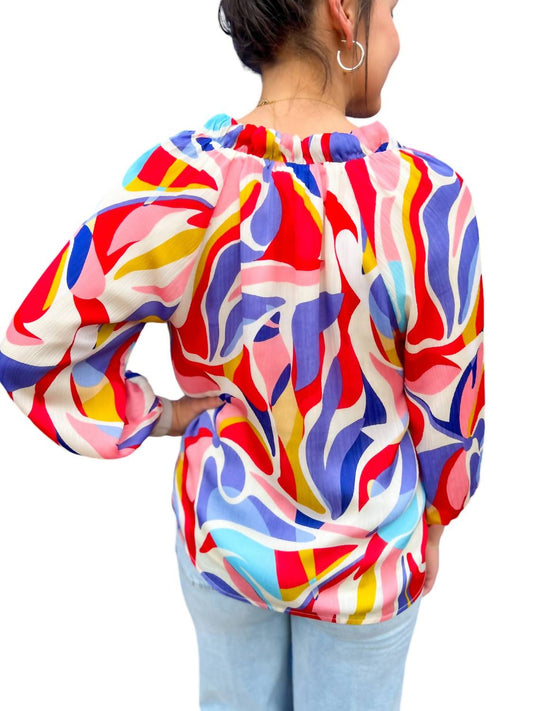 Jade - Abstracted Swirl Peasant Top