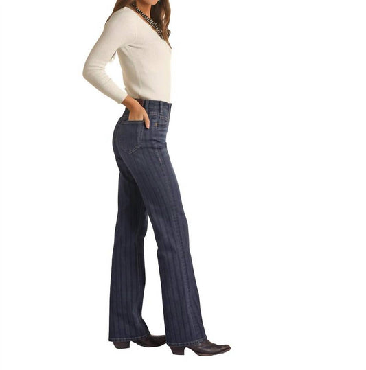 Rock & Roll Cowgirl - High-rise Tonal Stripe Boot Cut Jean