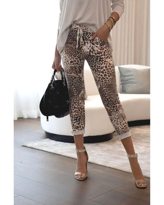 Venti6 - Martina Animal Print Side Silver Stripe Joggers