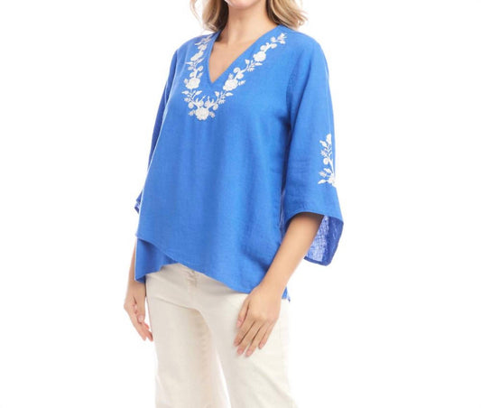 Karen Kane - Bracelet Sleeve Embroidered Asymmetric Top