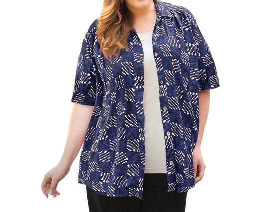 On The Plus Side - Printed Short Sleeve Collar Button Up Elaine Shirt - Plus Size