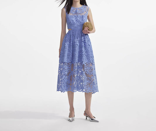 Self-Portrait - Lace Cut Out Midi Dress