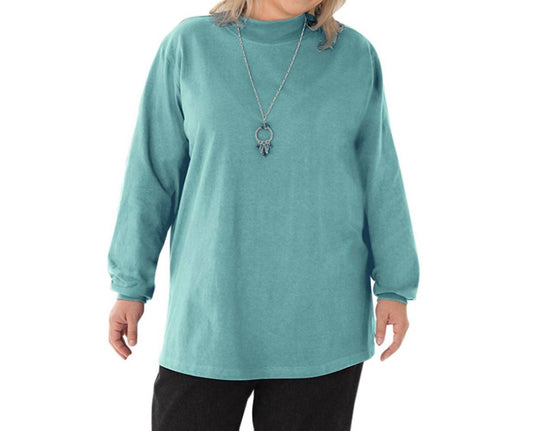 On The Plus Side - Cotton Jersey Mock Long Sleeve Top - Plus