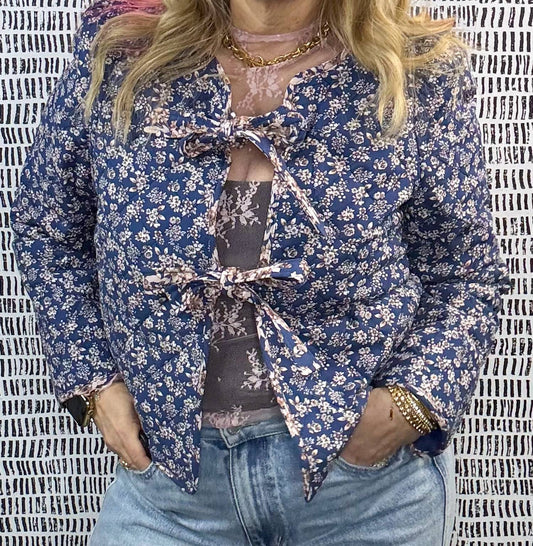 Listicle - Floral Front Tie Quilted Jacket