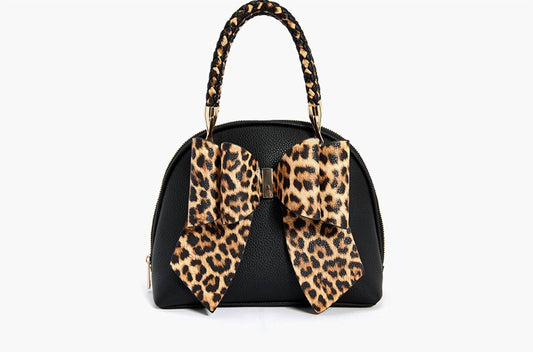 Like Dreams - Women's Leopard Top Handle Bow Crossbody Bag