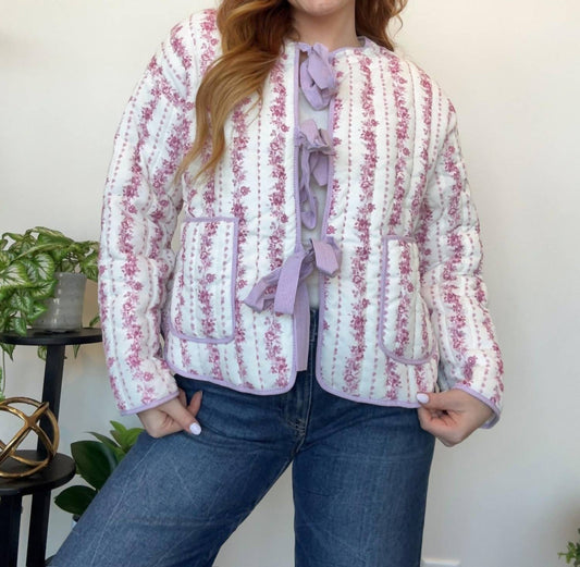 Peach Love - Floral Quilted Bow Jacket