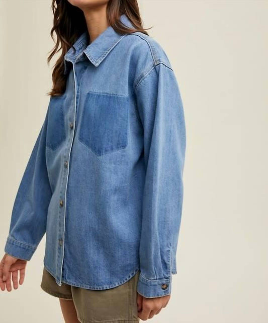 Wishlist - Cotton Denim Burnout Pocket Shirt