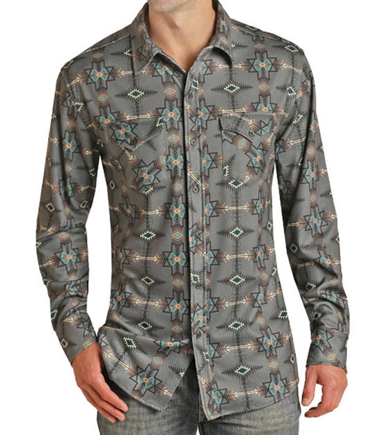 Rock & Roll Denim - Brushed Knit Aztec Button Down Shirt