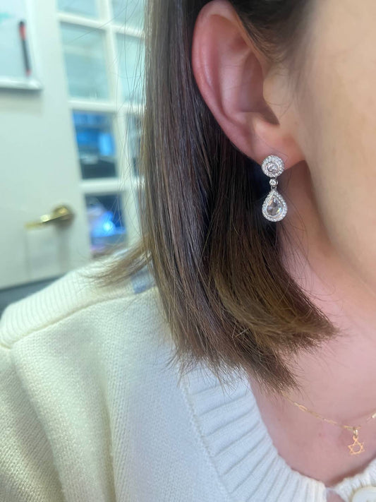 Normani - Women's Pave Diamond Rose Cut Pear Drop Earrings