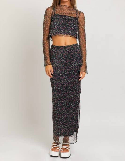 Le Lis - Longsleeve Pleated Ditsy Print Crop Top