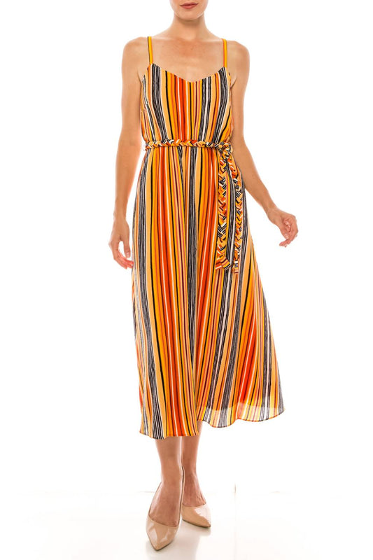 Donna Morgan - Spaghetti Strap Striped Midi Dress