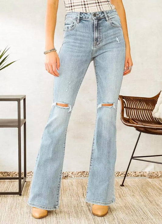 Hidden - Women's Kelly Distressed High Rise Light Ultra Flare Jean