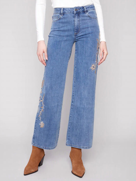 Charlie B - Embroidered Wide Leg Jeans With Flowers