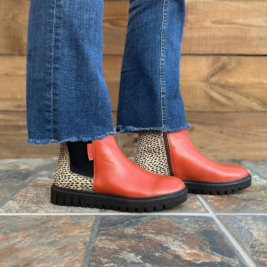 Soruka - Women's Ankle Leather Boot With Animal Print