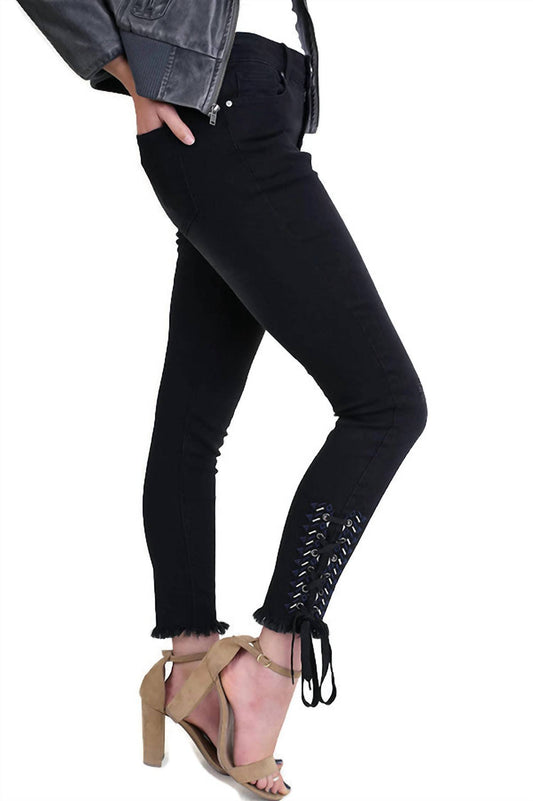 Umgee - Embroidered Lace Up Ankle Skinny Jeans