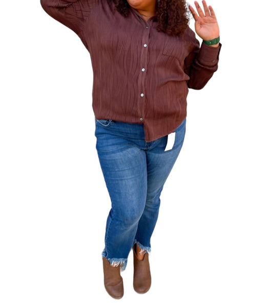 Bella Solid Textured Long Sleeve Button Up Top Plus