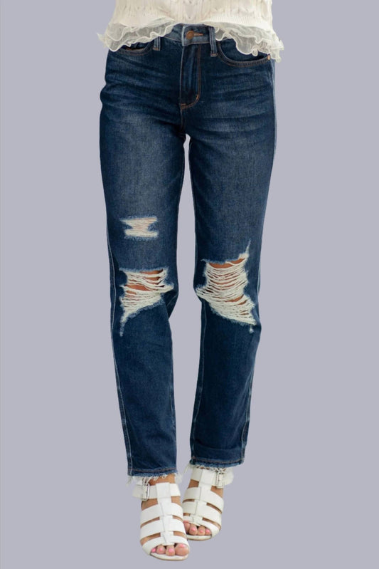 Judy Blue - High Waist Rigid Magic Heavy Distressed Straight Leg Jeans