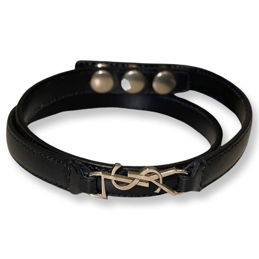 Saint Laurent - Women's Monogram Logo Leather Wrap Snap Bracelet