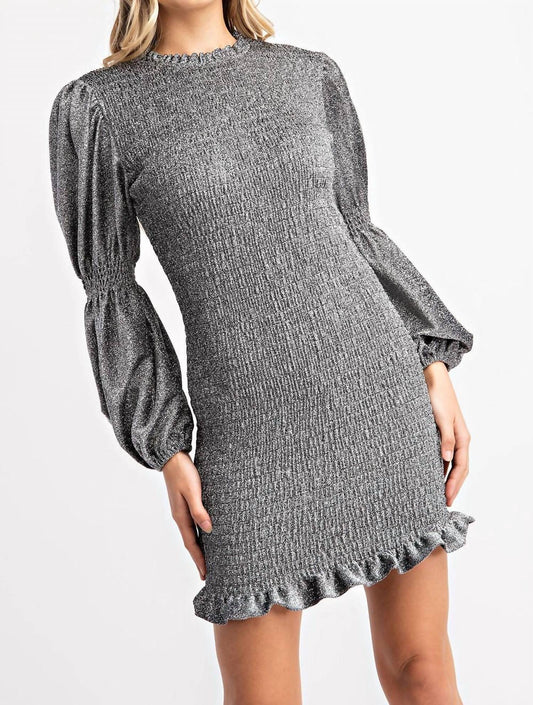 Glam - Gunmetal Smocked Bodycon Dress