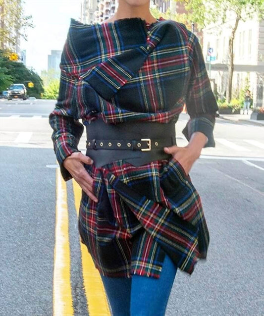 Gretchen Scott - Plaid Wrap Coat With Shawl Collar