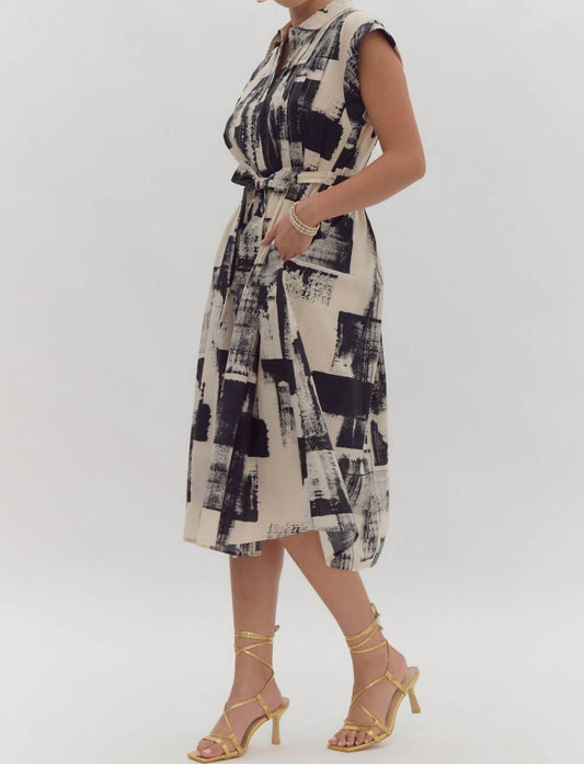 Entro - Abstract Print Midi Shirt Dress