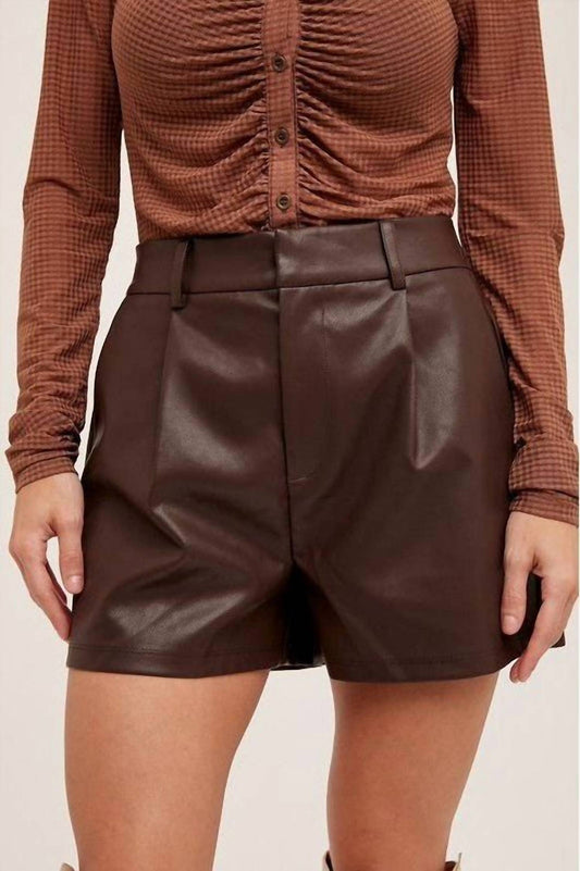 Hem & Thread - Faux Leather Pleated Shorts