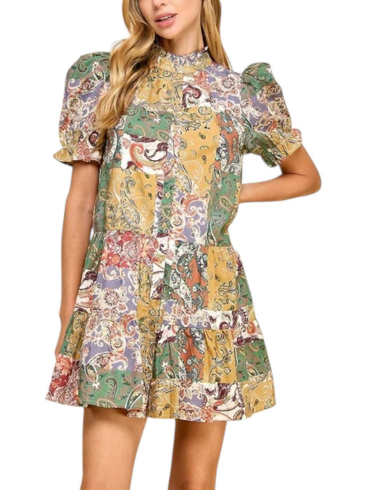 Tcec - Abstract Print Chic Mock Neckline Dress