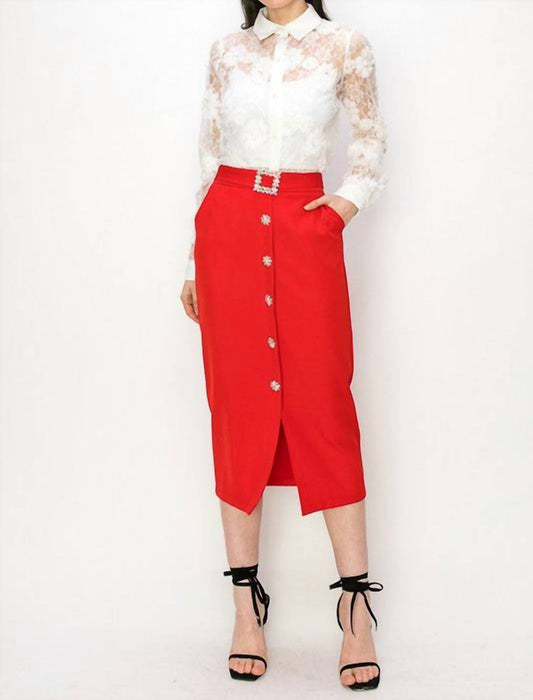 Ina Fashion - Rhinestone Button Down Midi Skirt