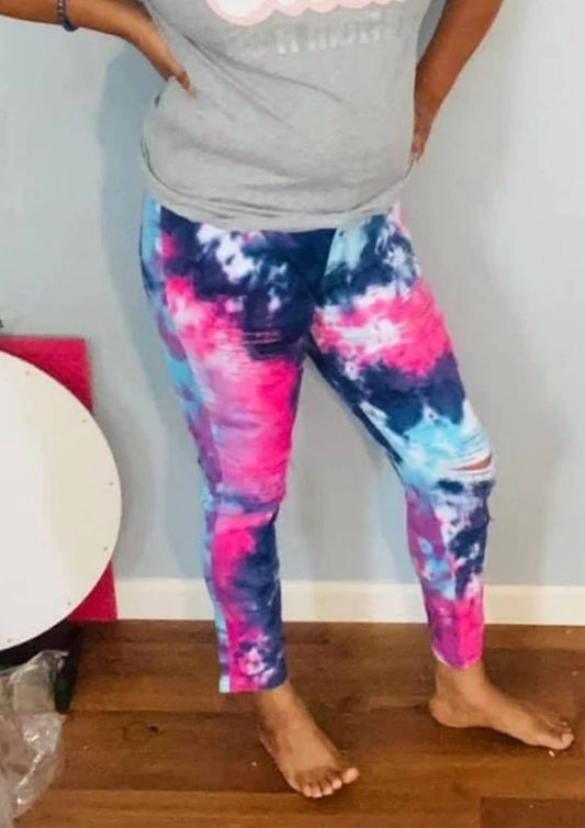 Shirley Stone - Tie Dye Distressed Skinny Jeans