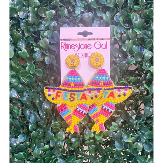Sophia Collection - Women's Fiesta Sombrero & Maracas Beaded Earrings