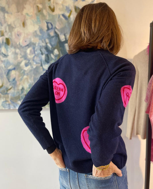 Jumper1234 - Navy Cashmere Sweater With Hearts