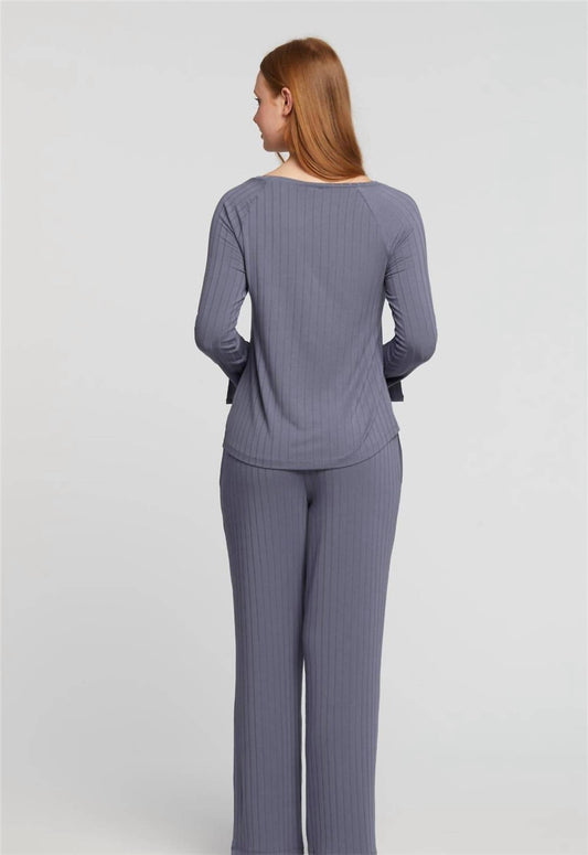 Fleur'T - Ribbed Long Sleeve Pajama Set