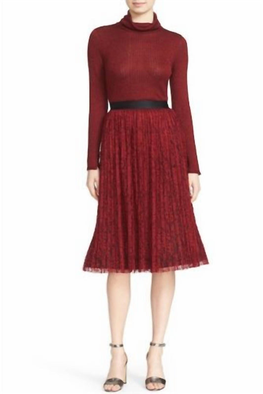 Alice + Olivia - Floral Lace Pleated Midi Skirt