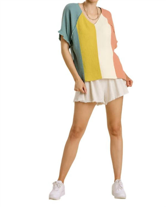 Umgee - Color Block Cotton Gauze Top