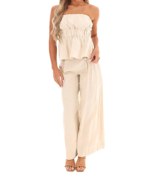 Lena - Bubble Top And Wide Leg Pant Linen Two Piece Set