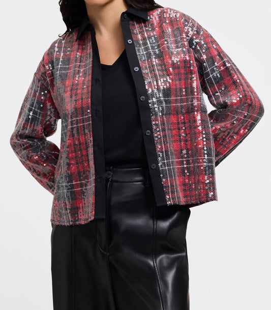 Foxcroft - Marina Sequined Long Sleeve Short Shirt