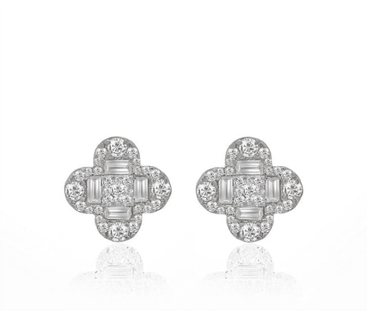 Diana M Jewels - 1.30 Cts Diamond Clover Stud Earrings