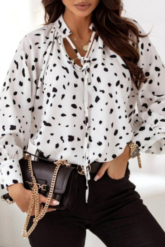 Shewin - Leopard Print Bishop Sleeves Blouse