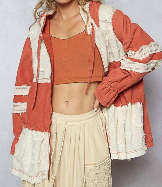 Pol - Raw Hem Color Block Hooded Jacket