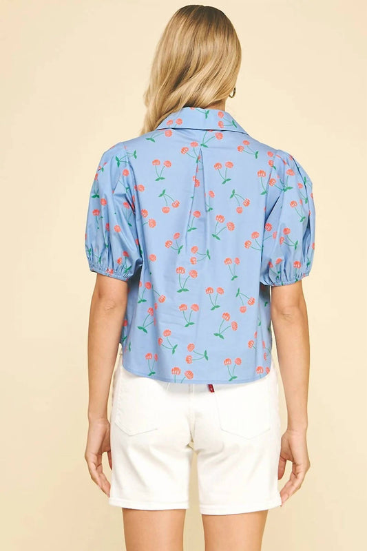 Pinch - Cherry Print Balloon Sleeve Blouse