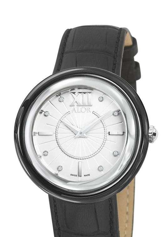 Alor - 0.04 Cts Leather Strap Diamond Watch