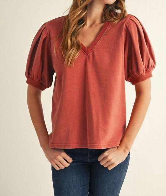 Jodifl - V-neck Puffed Sleeve Top