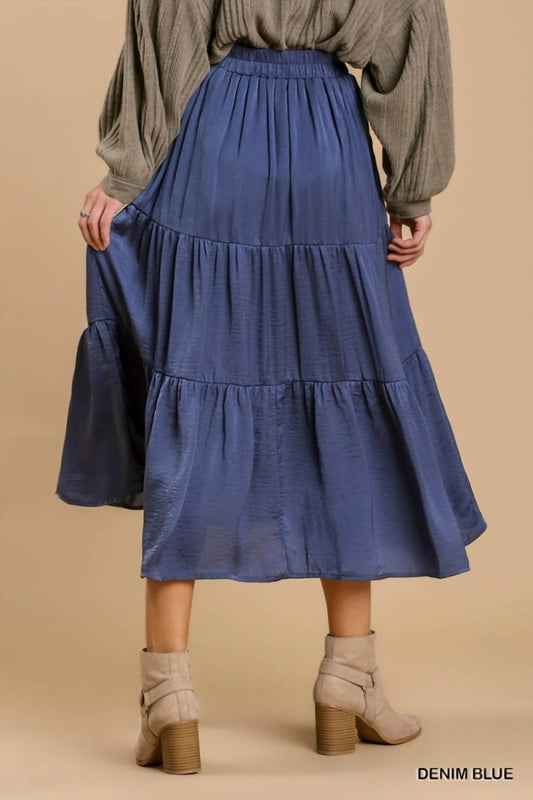 Umgee - Elastic Waist Band Tiered Skirt With Lining