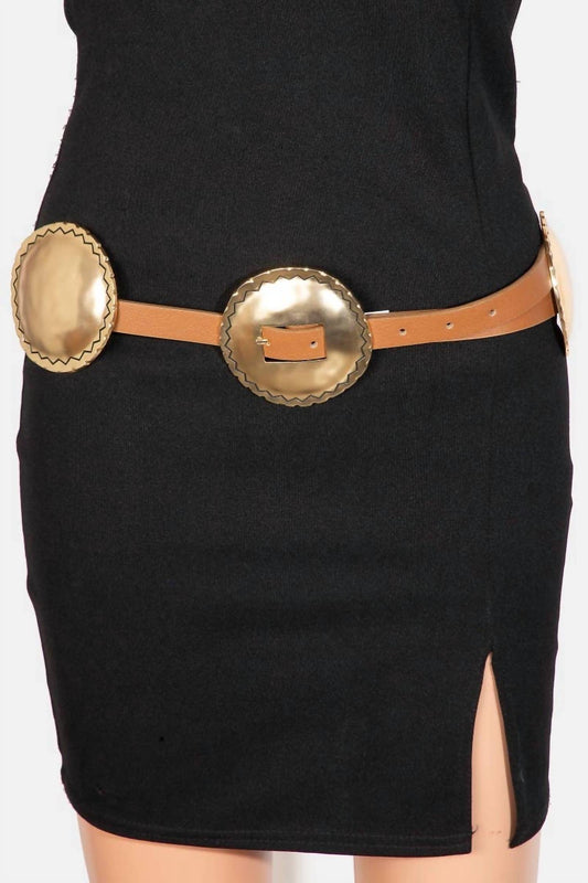 Fame Accessories - Women's Western Concho Discs Vegan Leather Belt