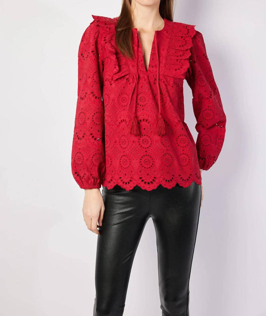 Sail To Sable - Ruffle Front Top With Tassels