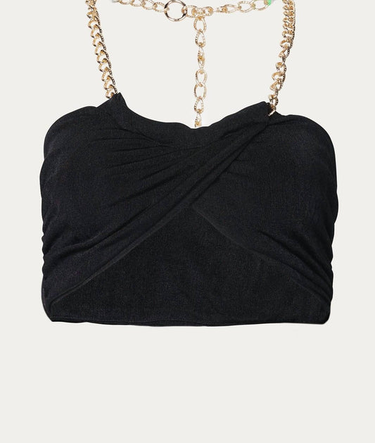 CHAIN-EMBELLISHED HALTERNECK TOP
