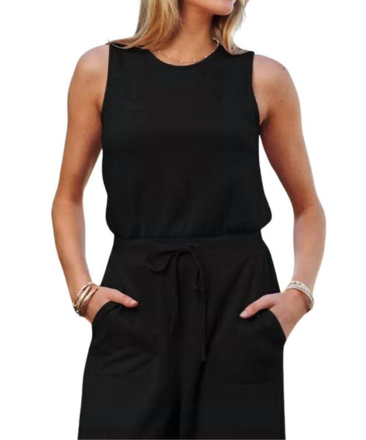 Davi & Dani - Plus Boat Neck Sleeveless Pocket Jumpsuit