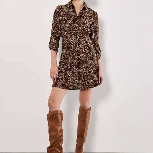 Apricot - Women's Leopard Crepe Belted Dress